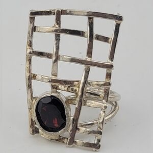 GARNET NET STATEMENT RING HANDMADE IN STERLING SILVER METAL 6